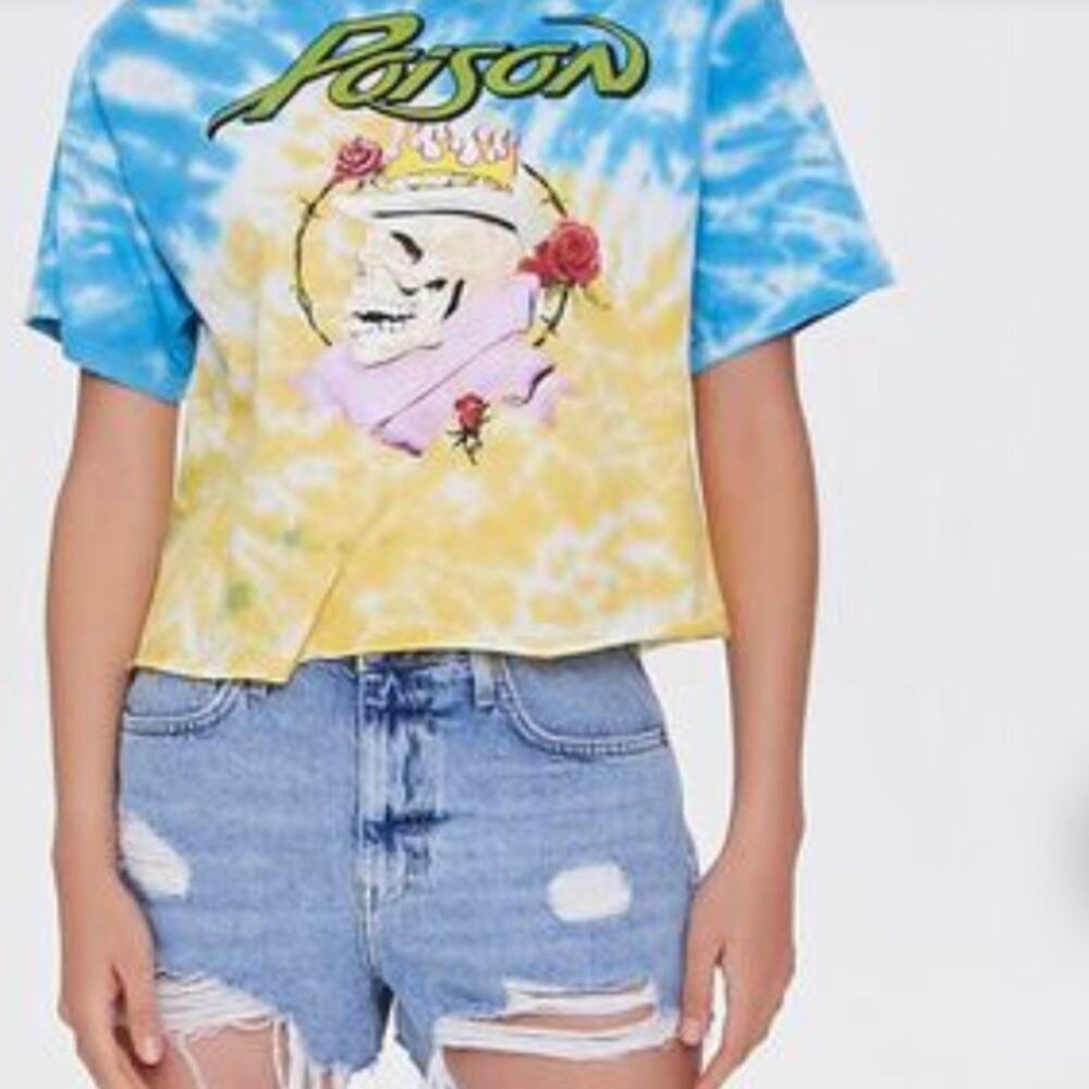 Forever 21 POISON band crop boxy graphic tee shirt tie dye juniors size M/L NEW